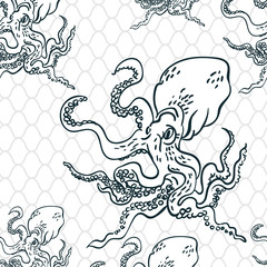 octopus oriental japanese chinese vector design seamless pattern