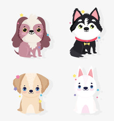 cute little dogs different breeds domestic cartoon animal, collection pets
