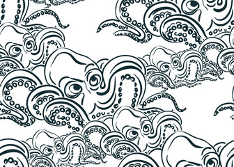 octopus oriental japanese chinese vector design seamless pattern