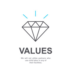 Core values of company icon with simple text. Web page for employee template design vector element. Modern flat design.Abstract flat icon. Shine diamond as business concept of company principles EPS10