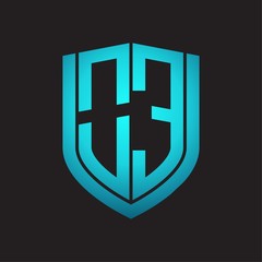 OE Logo monogram with emblem shield design isolated with blue colors on black background