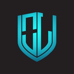 OL Logo monogram with emblem shield design isolated with blue colors on black background
