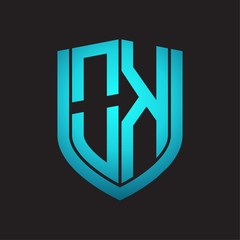 OK Logo monogram with emblem shield design isolated with blue colors on black background