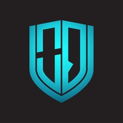 OQ Logo monogram with emblem shield design isolated with blue colors on black background