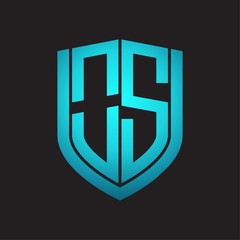 OS Logo monogram with emblem shield design isolated with blue colors on black background