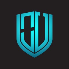 OU Logo monogram with emblem shield design isolated with blue colors on black background