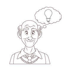 old grandfather with bulb in speech bubble