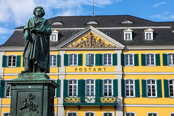 Beethoven Statue and Old Post Office Building in Bonn, Germany