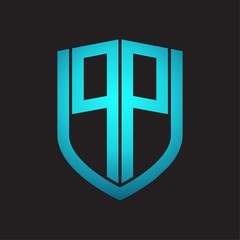 PP Logo monogram with emblem shield design isolated with blue colors on black background
