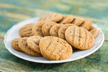 Homemade Cookies Oatcakes on White Plate