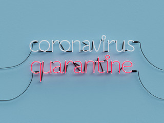 Fototapeta premium Coronavirus Quarantine neon graphic sign with blue background and quarantine word mode on with red neon color