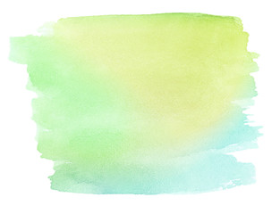 Obraz premium Multicolored watercolor stains in pastel colors with natural stains on a paper basis. Isolated frame for design hand-drawn by brush. Abstract unique background.