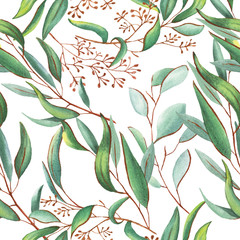  watercolor seamless pattern of eucalyptus branches