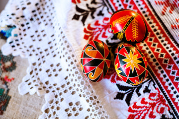 Easter eggs painted in traditional Ukrainian style