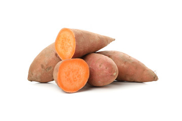 Heap of sweet potato isolated on white background