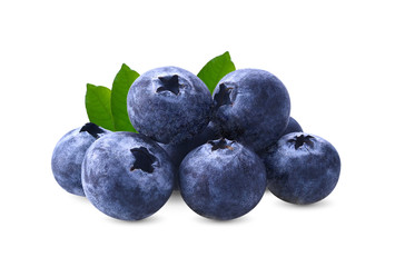 Fresh blueberry with leaves Isolated on white background