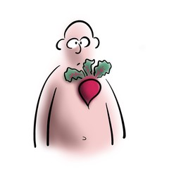 Man with beetroot on his chest