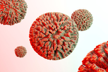 Coronavirus 2019-ncov flu infection 3D medical illustration. Coronavirus 3d rendering. Illustration showing structure of epidemic virus. Dangerous asian ncov corona virus, SARS pandemic risk concept. 