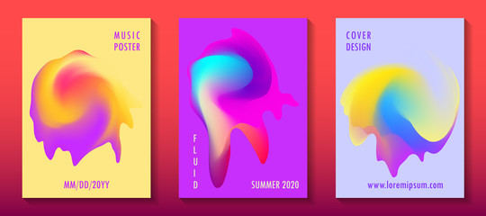 Summer disco party posters, colorful fluid liquid shapes