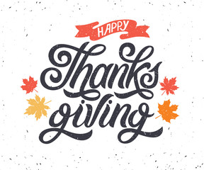Vector illustration. Happy Thanksgiving Day typography vector design for greeting cards and poster on a textural background design template celebration.Happy Thanksgiving inscription, lettering.
