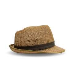 Side of Vintage Straw hat Brown color fasion isolated on white background. with clipping paths.