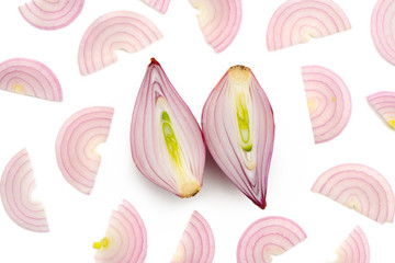 Sliced red shallot onion on white background - obrazy, fototapety, plakaty