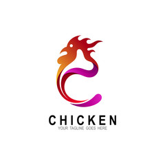 Letter c logo with chicken fire designs
