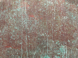 Old Green Brass Surface. Grunge Sheets Of Sea Water-colored Metal. Oxidized Bronze Covered By Rust...