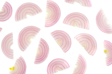 Red onion half moon pattern on white background