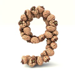 3D render of number 9 made out of brains