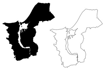 Rostock City (Federal Republic of Germany, Mecklenburg-Vorpommern) map vector illustration, scribble sketch Hanseatic City of Rostock map