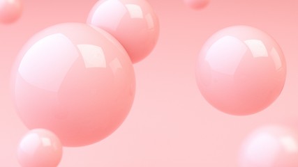 Geometric 3D shapes abstract render showcase background with copy space. Monochrome pink decorative elements backdrop. Minimalistic horizontal layout for poster, cover, branding, banner, landing.