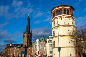 Fototapeta premium Castle Tower and St. Lambertus Church in Dusseldorf, Germany