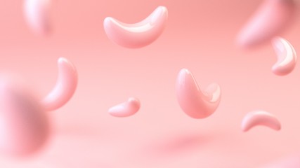 Geometric 3D shapes abstract render showcase background with copy space. Monochrome pink decorative elements backdrop. Minimalistic horizontal layout for poster, cover, branding, banner, landing.