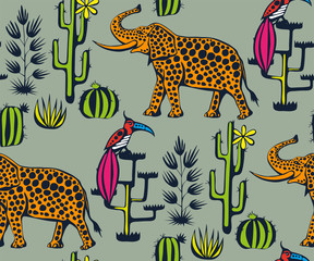 Vector background hand drawn exotic wild animals. Hand drawn ink illustration. Modern ornamental decorative background. Vector pattern. Print for textile, cloth, wallpaper, scrapbooking