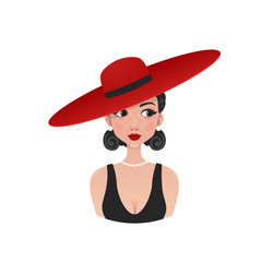 Retro girl in a red hat