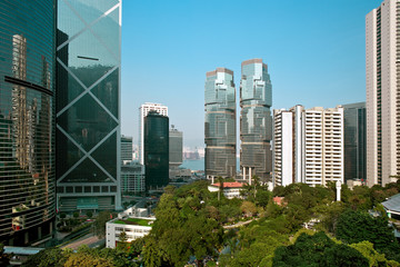 Skyline of buildings at Admiralty and Hong Kong Park, Chung Wan (central district), Hong Kong, China