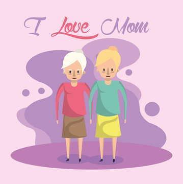 happy mothers day card with grandmother and daughter characters