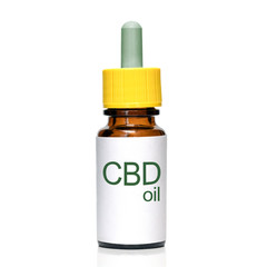 CBD oil. Cannabis oil in bottle isolated on white.