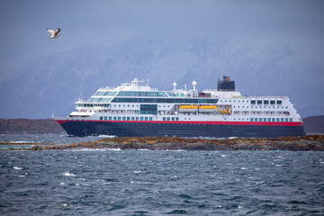 Coastal liner arrives Bronnoysund in Northern Norway