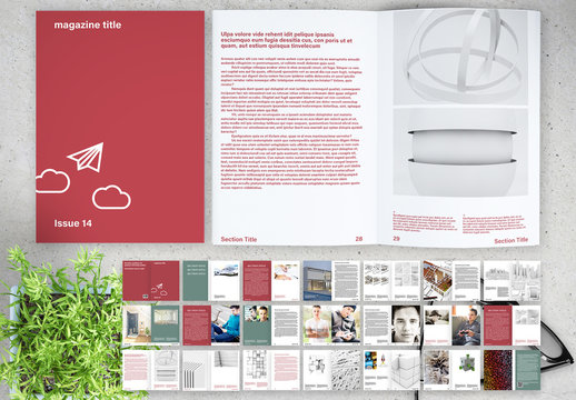 Dark Red and Green Magazine Layout