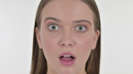Close Up of Shocked Beautiful Woman Wondering in Awe