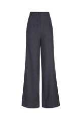 Grey women's wide classic trousers made of wool fabric isolated on white background