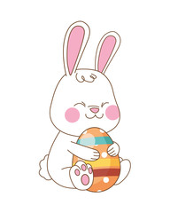 Obraz premium cute little rabbit and egg painted easter character