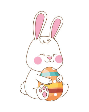cute little rabbit and egg painted easter character
