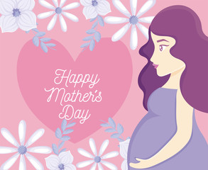 Obraz na płótnie Canvas Happy mothers day design with beautiful flowers and pregnant woman