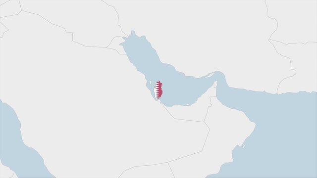 Qatar map highlighted in Qatar flag colors and pin of country capital Doha.