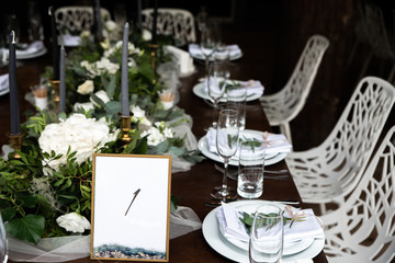 Framed table number at the festive banquet.