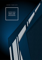 Bright abstract technical composition, geometric shapes, overlap, stripes, dots, perforated dark background. Contrasting blue and white colors. Modern template for your corporate design.