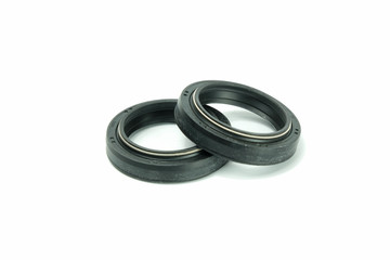 Spare part rubber seal for motorcycle fork.on a isolated white background. Motorcycle service.